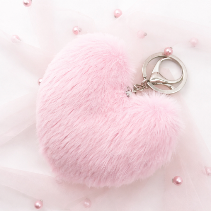 Fluffy pink heart key ring