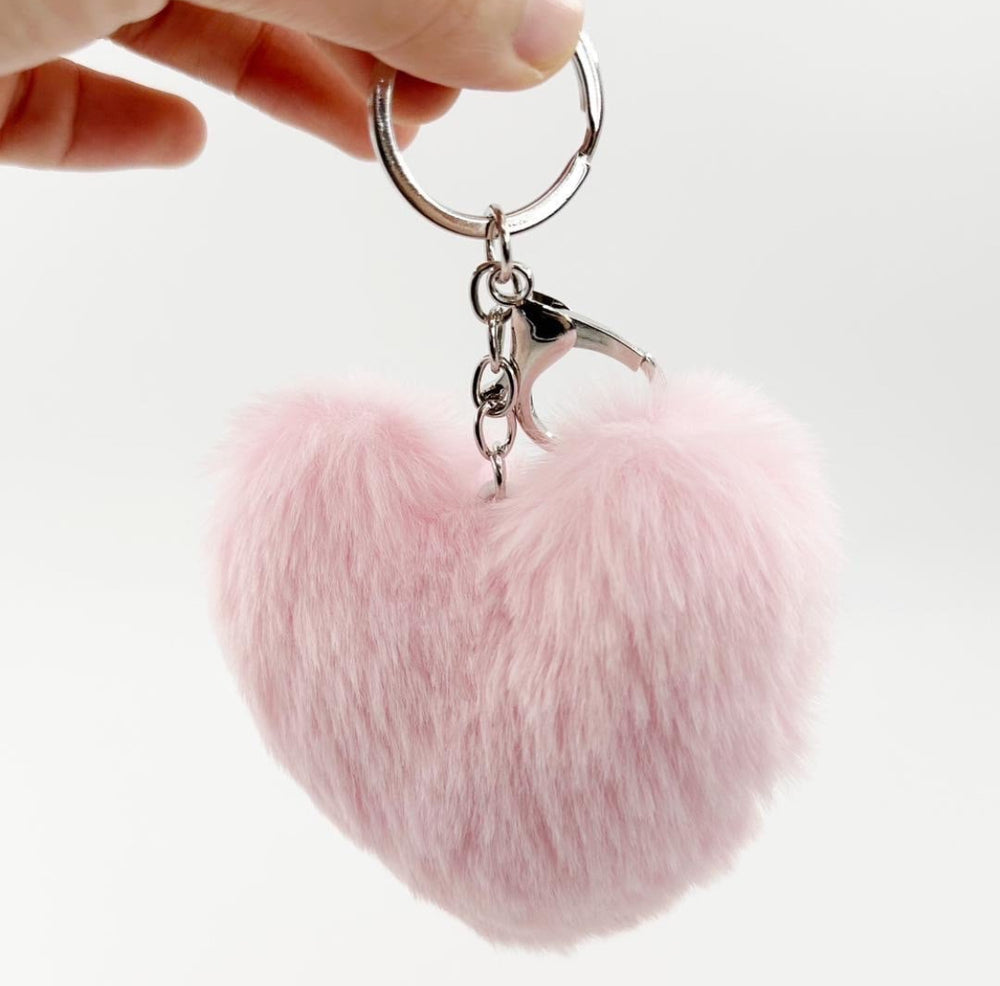 Fluffy pink heart Key Ring - 2