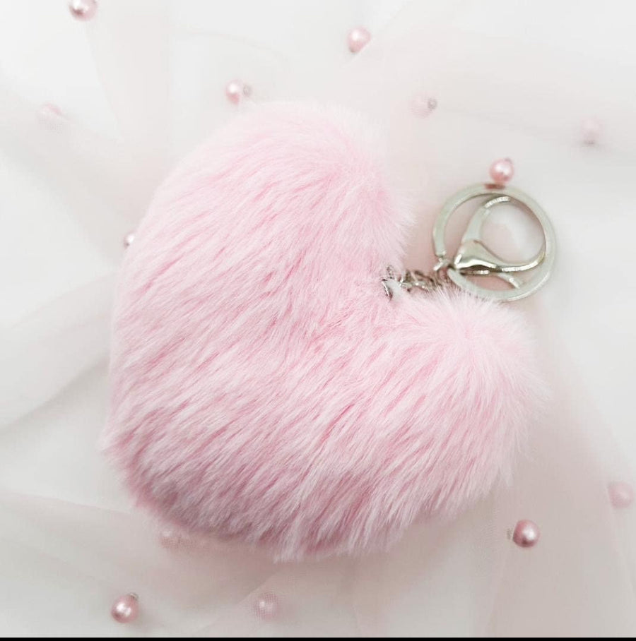 Fluffy pink heart Key Ring